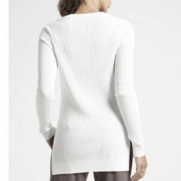Athleta Lincoln Park Ribbed Sweater Split Hem Dove White Size Large - Picture 3 of 10